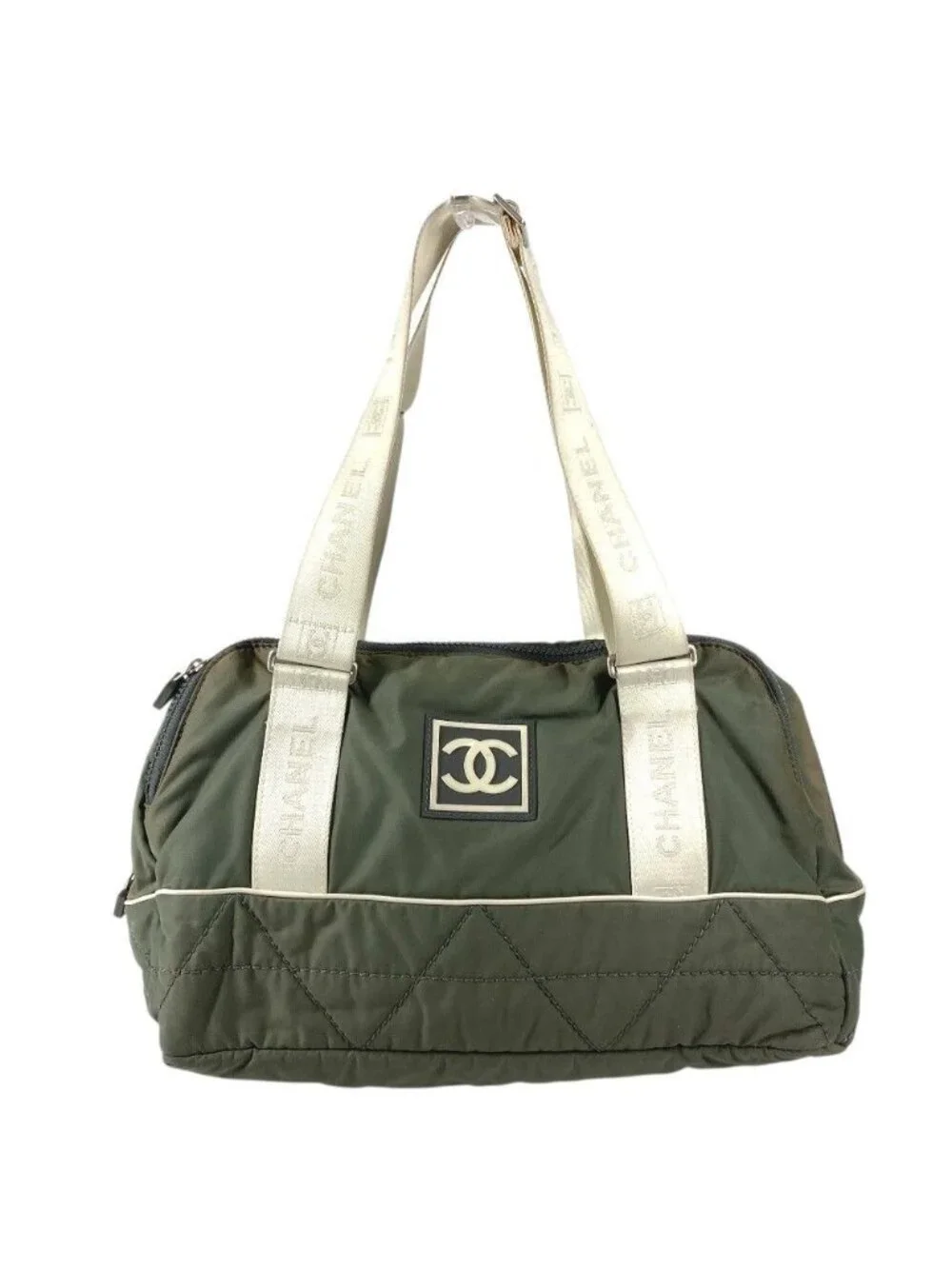 Chanel Boston Bag Logo CC Nylon Gray